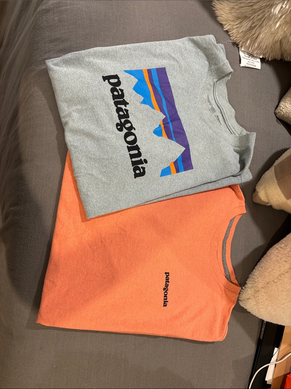 Patagonia tees - Heather Gray & Coral Orange